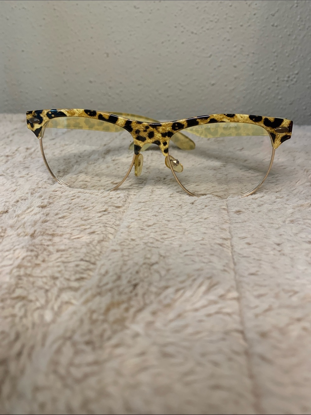 Leopard Print Half-Rim Women's Glasses - Yellow